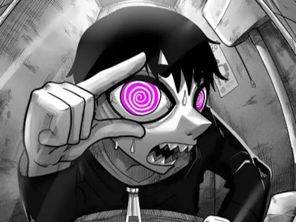 Cena mostrando o protagonista observando um reflexo distorcido.