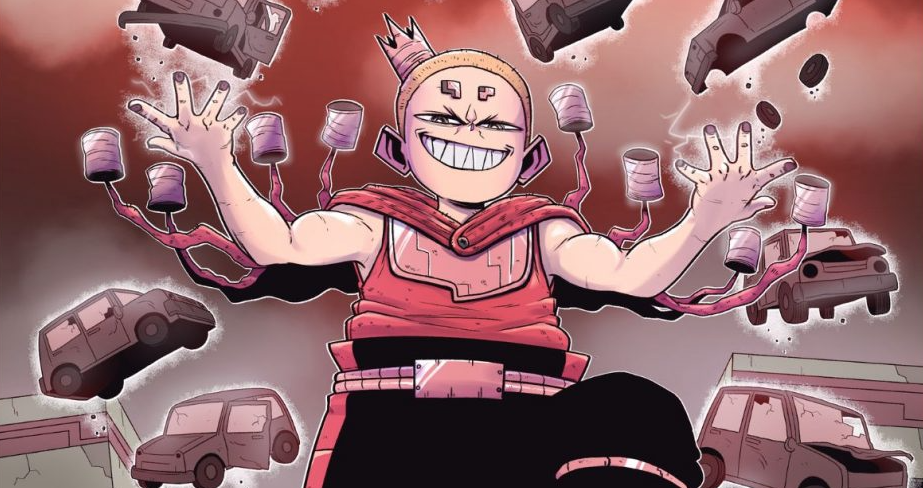 Cena de ação com os personagens principais em combate.